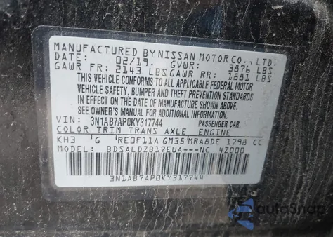 2019 Nissan Sentra Sv from USA, damaged, VIN 3N1AB7AP0KY317744